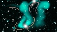 The two galaxies Norris et al. think are responsible for the streams of electrons (shown as curved arrows) that form the ‘dancing ghosts;’ but the authors don’t understand what is causing the filament labelled as 3. Image credit: Jayanne English & Ray Norris / EMU Project / Dark Energy Survey.