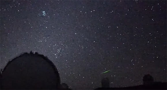 On July 14, 2021, the Subaru Telescope captured more than a dozen meteors streaming from the same direction within a 10-second window. Image credit: Subaru Telescope / National Astronomical Observatory of Japan / Asahi Shimbun Company.