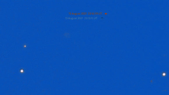 The asteroid 2021 PH27 was imaged inside Mercury’s orbit and has been colored red and blue to show the two different times where it was imaged on August 13, 2021 -- just three minutes apart. Image credit: CTIO / NOIRLab / NSF / DOE / DECam / AURA / S.S. Sheppard, Carnegie Institution of Science.