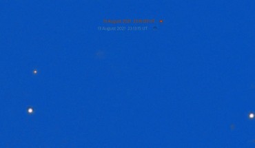 The asteroid 2021 PH27 was imaged inside Mercury’s orbit and has been colored red and blue to show the two different times where it was imaged on August 13, 2021 -- just three minutes apart. Image credit: CTIO / NOIRLab / NSF / DOE / DECam / AURA / S.S. Sheppard, Carnegie Institution of Science.