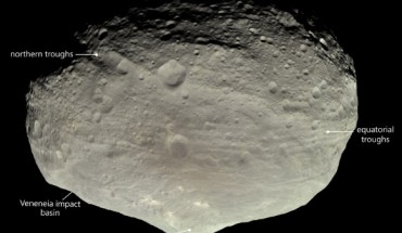 This image shows the asteroid Vesta. Image credit: NASA / JPL.
