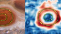 By analyzing images taken by Hubble between 2009 and 2020, Wong et al. found that the average wind speed just within the boundaries of the Great Red Spot, set off by the outer green circle, have increased by up to 8% and exceed 640 km per hour; in contrast, the winds near the storm’s innermost region, set off by a smaller green ring, are moving significantly more slowly; both move counterclockwise. Image credit: NASA / ESA / Michael H. Wong, University of California, Berkeley.