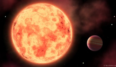 An artist’s rendition of the ultrahot Jupiter TOI-1518b and its parent star. Image credit: Sci-News.com.
