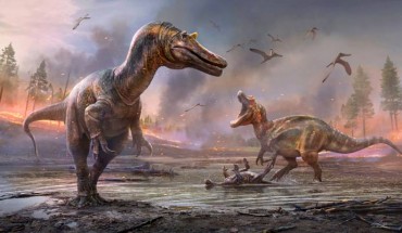 Artist’s impressions of Ceratosuchops inferodios (foreground) and Riparovenator milnerae (background). Image credit: Anthony Hutchings.
