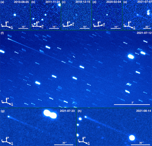 These images show the main-belt comet (248370) 2005 QN137. Image credit: Hsieh et al., arXiv: 109.14822.
