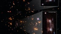 This Hubble snapshot shows three magnified images of a distant galaxy embedded in a cluster of galaxies called SDSS J223010.47-081017.8. Image credit: NASA / ESA / Hubble / Richard E. Griffiths, University of Hawaii / Jenny Wagner, University of Heidelberg / Joseph DePasquale, STScI.