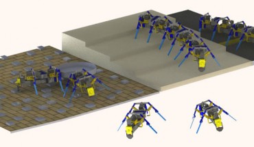 Ozkan-Aydin & Goldman showed through a series of experiments that a swarm of chainable legged robots is capable of locomoting on challenging environments and accomplishing complex tasks that are not achievable by individual robots. Image credit: University of Notre Dame.