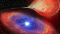 An artist’s impression of a white dwarf -- in this case a white dwarf in the MV Lyrae system -- accreting as it draws in material from a companion star. Image credit: Helena Uthas.