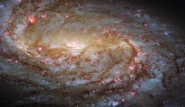 This Hubble image shows the barred spiral galaxy NGC 2903. The color image is a composite of separate exposures acquired by Hubble’s ACS and WFC3 instruments. Six filters were used to sample various wavelengths. The color results from assigning different hues to each monochromatic image associated with an individual filter. Image credit: NASA / ESA / Hubble / L. Ho / J. Lee / PHANGS-HST Team.