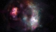 This artist’s conception shows the dust continuum and molecular lines of carbon monoxide and water seen in the pair of galaxies known as SPT0311-58. Image credit: ALMA / ESO / NAOJ / NRAO / S. Dagnello, NRAO.