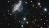 This VST image shows NGC 3314A and NGC 3314B, a pair of overlapping spiral galaxies located in the constellation of Hydra. Image credit: ESO / VST / Iodice et al.