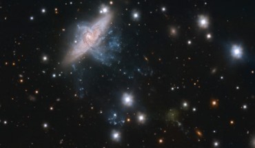 This VST image shows NGC 3314A and NGC 3314B, a pair of overlapping spiral galaxies located in the constellation of Hydra. Image credit: ESO / VST / Iodice et al.