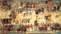 Tang Dynasty mural commemorating the victory of General Zhang Yichao over the Tibetans in 848 CE, from Mogao cave 156.