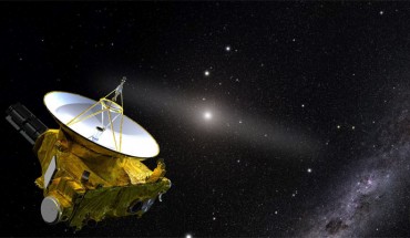 This artist’s illustration shows NASA’s New Horizons spacecraft in the outer Solar System. In the background lies the Sun and a glowing band representing Zodiacal Light, caused by sunlight reflecting off of dust. Image credit: Joe Olmsted / STScI.