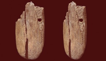 Dorsal views of the 41,500-year-old decorated ivory pendant from Stajnia Cave, Poland. Image credit: Antonino Vazzana / BRAVHO Lab, Bologna University.