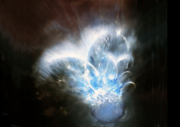 An artist’s impression of a giant magnetar flare. Image credit: Universitat de València.
