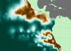 Oxygen deficient zone intensity across the eastern Pacific Ocean, where copper colors represent the locations of consistently lowest oxygen concentrations and deep teal indicates regions without sufficiently low dissolved oxygen. Image credit: Jarek Kwiecinski & Andrew Babbin.