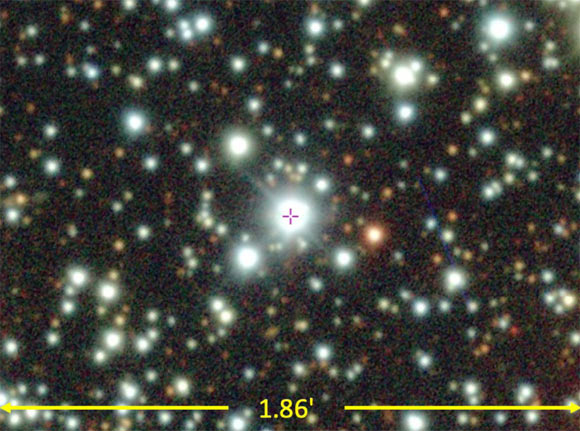 This color image from the DECam Plane Survey shows TIC 400799224. Image credit: Powell et al., doi: 10.3847/1538-3881/ac2c81.