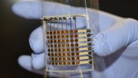 The fully 3D-printed flexible OLED display prototype is about 1.5 inches on each side and has 64 pixels. Image credit: McAlpine Group, University of Minnesota.