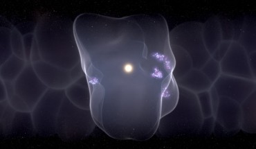 An artist’s illustration of the Local Bubble with star formation occurring on the bubble’s surface. Image credit: Leah Hustak, Space Telescope Science Institute.