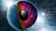 An artist’s conception of the cross section of a super-Earth with the National Ignition Facility target chamber superimposed over the mantle, looking into the core. Image credit: John Jett / Lawrence Livermore National Laboratory.