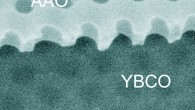 Scanning electron microscopy image of a nanopatterned YBa2Cu3O7−δ (YBCO) thin film. The 12-nm-thick nanopatterned YBCO thin film was fabricated by reactive ion etching through an anodic aluminium oxide (AAO) membrane directly placed atop the YBCO. By RIE, the anodized aluminium oxide pattern of a triangular array of holes with ~70-nm diameter and ~103-nm period was duplicated onto the YBCO film. Image credit: Yang et al., doi: 10.1038/s41586-021-04239-y.