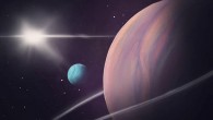 An artist’s impression of the gas giant Kepler-1708b, its moon Kepler-1708b-i, and their parent star. Image credit: Helena Valenzuela Widerström.