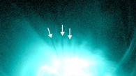 This image shows several supra-arcade downflows occurring in a solar flare; the downflows appear directly above the bright flare arcade; this solar flare occurred on June 18, 2015. Image credit: SDO / NASA.