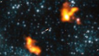This radio-infrared image shows the radio galaxy Alcyoneus. Image credit: Oei et al., arXiv: 2202.05427.