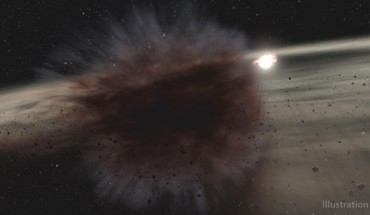 This illustration depicts the result of a collision between two large asteroid-sized bodies around a young star. Image credit: NASA / JPL-Caltech.
