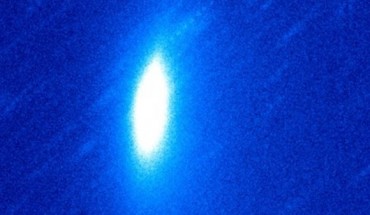 This image, taken with the 2.5-m Nordic Optical Telescope, shows the long-period comet C/2014 B1 (Scwartz). The orbit of this comet lies exterior to Saturn’s, yet it exhibited cometary activity during its most recent passage through the Solar System’s giant planet region. Image credit: David Jewitt.