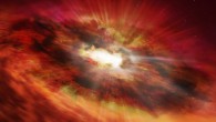An artist’s impression of a supermassive black hole that is inside the dust-shrouded core of a starburst galaxy. Image credit: NASA / ESA / N. Bartmann.