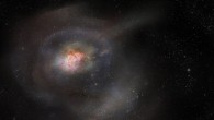 This artist’s impression highlights the compactness of molecular gas in a post-starburst galaxy and its lack of star formation. Image credit: ALMA / ESO / NAOJ / NRAO / S. Dagnello / NRAO / AUI / NSF.