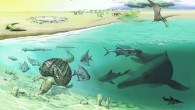 The habitat and animals that were found together with the giant ichthyosaurs in the Kössen Formation, Switzerland. Image credit: Heinz Furrer.