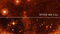 These Spitzer and Webb images show part of the Large Magellanic Cloud. Image credit: NASA / JPL-Caltech / ESA / CSA / STScI.