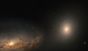 This Hubble image shows the spiral galaxy NGC 3227 and the dwarf elliptical galaxy NGC 3226. Image credit: NASA / ESA / H. Ford, Johns Hopkins University / G. Kober, NASA’s Goddard Space Flight Center / Catholic University of America.