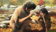 An artist’s reconstruction of Homo heidelbergensis making a flint handaxe. Image credit: Gabriel Ugueto.