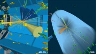 ATLAS (left) and CMS (right) candidate events for a Higgs boson decaying into a pair of tau leptons. Image credit: CERN.