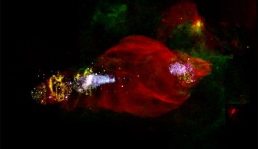 Multi-wavelength image of Westerhout 50 (red - radio, green - optical, yellow - soft X-rays, magenta - medium energy X-rays, cyan - hard X-ray emission). The eastern lobe X-ray image highlights the XMM-Newton data (with the brightening at the edge of the field of view cropped here to highlight the source emission). The western lobe X-ray image shows only partial Chandra coverage of part of the nebula. Image credit: Safi-Harb et al., arXiv: 2207.00573.