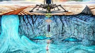 This illustration shows the NASA cryobot concept called Probe using Radioisotopes for Icy Moons Exploration (PRIME) deploying tiny SWIM robots into the ocean miles below a lander on the frozen surface of an ocean world. Image credit: NASA / JPL-Caltech.