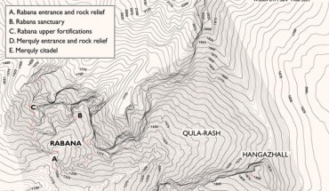 Mount Piramagrun, showing the location of the main Rabana and Merquly settlements. Image credit: Michael Brown / Rabana-Merquly Archaeological Project.