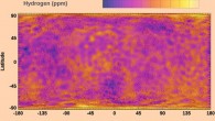 The global map of hydrogen abundances on the Moon after corrections for rare-earth element variations were made to the measured epithermal neutron data, and the count rates were calibrated using the linear relation. Image credit: Lawrence et al., doi: 10.1029/2022JE007197.