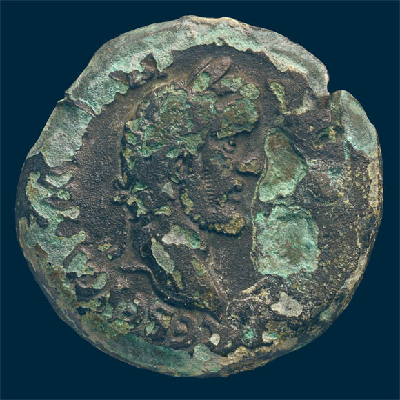 The 1,850-year-old zodiac drachm, obverse. Image credit:  Dafna Gazit, Israel Antiquities Authority.