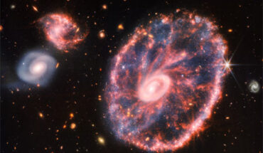 This image of the Cartwheel Galaxy and its companion galaxies is a composite from Webb’s NIRCam and MIRI instrument. Image credit: NASA / ESA / CSA / STScI / Webb ERO Production Team.
