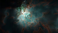 A simulated star-forming region where massive stars destroy their parent cloud. Image credit: STARFORGE.
