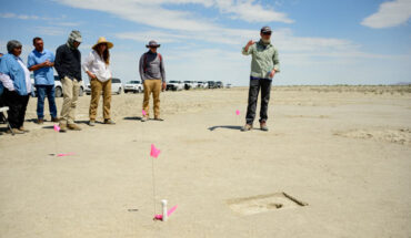 Dr. Daron Duke speaks with visitors to an archaeological site on the Utah Test and Training Range, July 18, 2022. Image credit: R. Nial Bradshaw, U.S. Air Force.