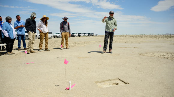 Dr. Daron Duke speaks with visitors to an archaeological site on the Utah Test and Training Range, July 18, 2022. Image credit: R. Nial Bradshaw, U.S. Air Force.