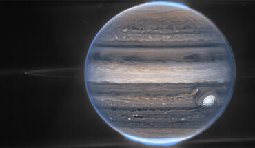 This NIRCam/Webb image from two filters -- F212N (orange) and F335M (cyan)-- shows the Jupiter system. Image credit: NASA / ESA / CSA / Jupiter ERS Team / Ricardo Hueso, UPV & EHU / Judy Schmidt.