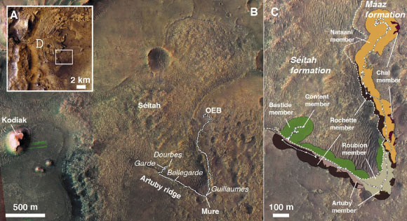 Orbital images of the Jezero crater floor study area. Image credit: Farley et al., doi: 10.1126/science.abo2196.