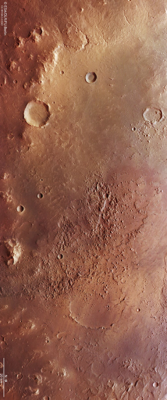 This image from ESA’s Mars Express shows a portion of the Uzboi-Ladon-Morava outflow system. Image credit: ESA / DLR / FU Berlin / CC BY-SA 3.0 IGO.